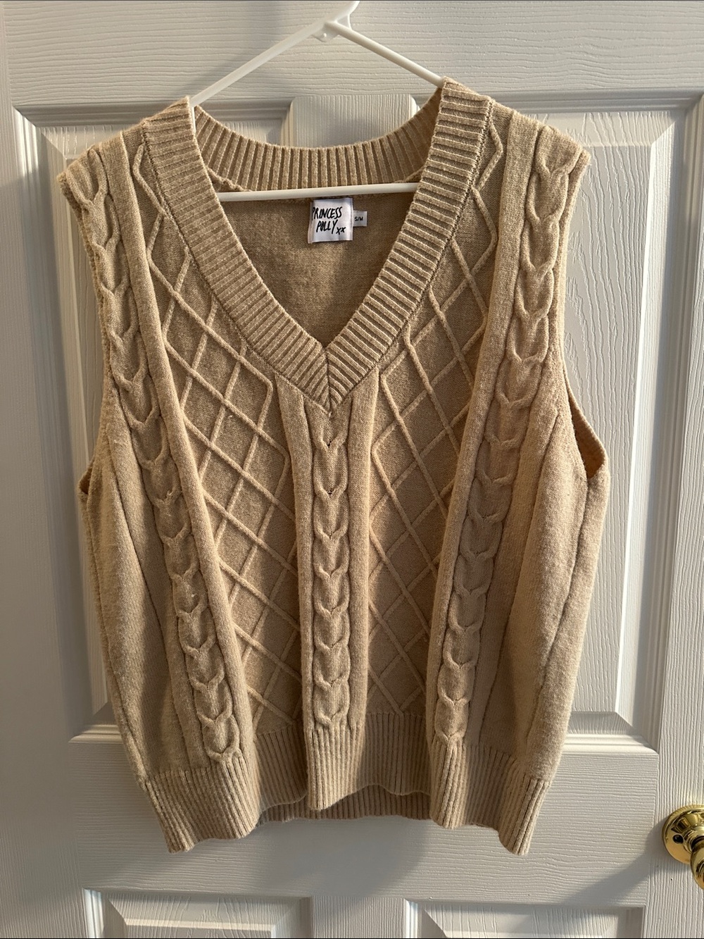 Princess Polly Beige Jada Cable-Knit V-Neck Sweater Vest